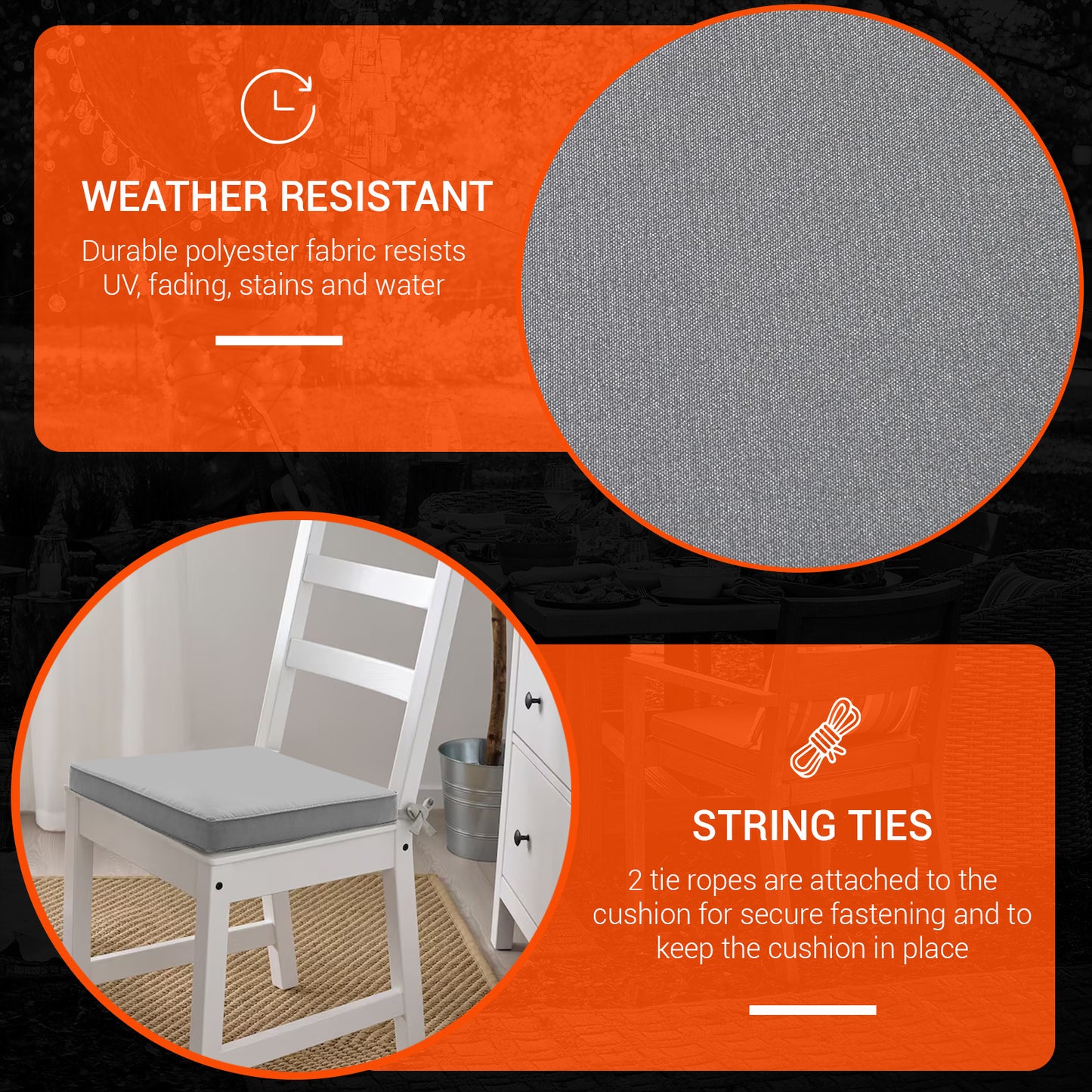 Chair Cushions with Ties for Indoor & Outdoor Use – Comfortable Seat Pads for Dining Chairs, Garden, Patio, Balcony & Café Furniture – Durable Polyester Fabric, Soft Support & Easy Care Design