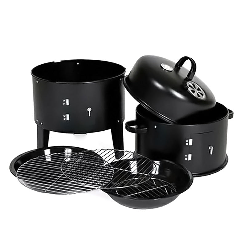 Outdoor Charcoal Smoker BBQ Grill 40x84cm Dual Access Smoking Grill 37cm Diameter Iron Construction Party Family Dinner Garden Barbecue