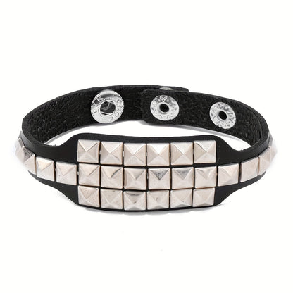 Gothic Punk Style Rivet Bracelet Set - 4pcs PU Leather Bracelet Set, Minimalist and Trendy Fashion Accessories