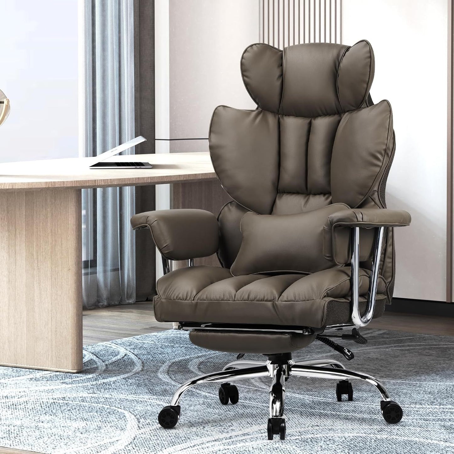 GartistGo Executive Office Chair Desk Chair, PU Computer Recliner, Ergonomic Office Chair with Footrest, Heavy Duty Leather Office Chairs for Home Office, High Back Swivel Chair