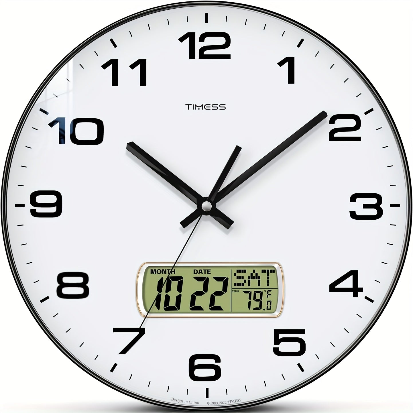TIMESS Calendar Display Analog Wall Clock, 12/14 Inch 2-color Large Dial Silent, Can Display Perpetual Calendar And Fahrenheit Temperature, Bedroom, Office, School Decoration