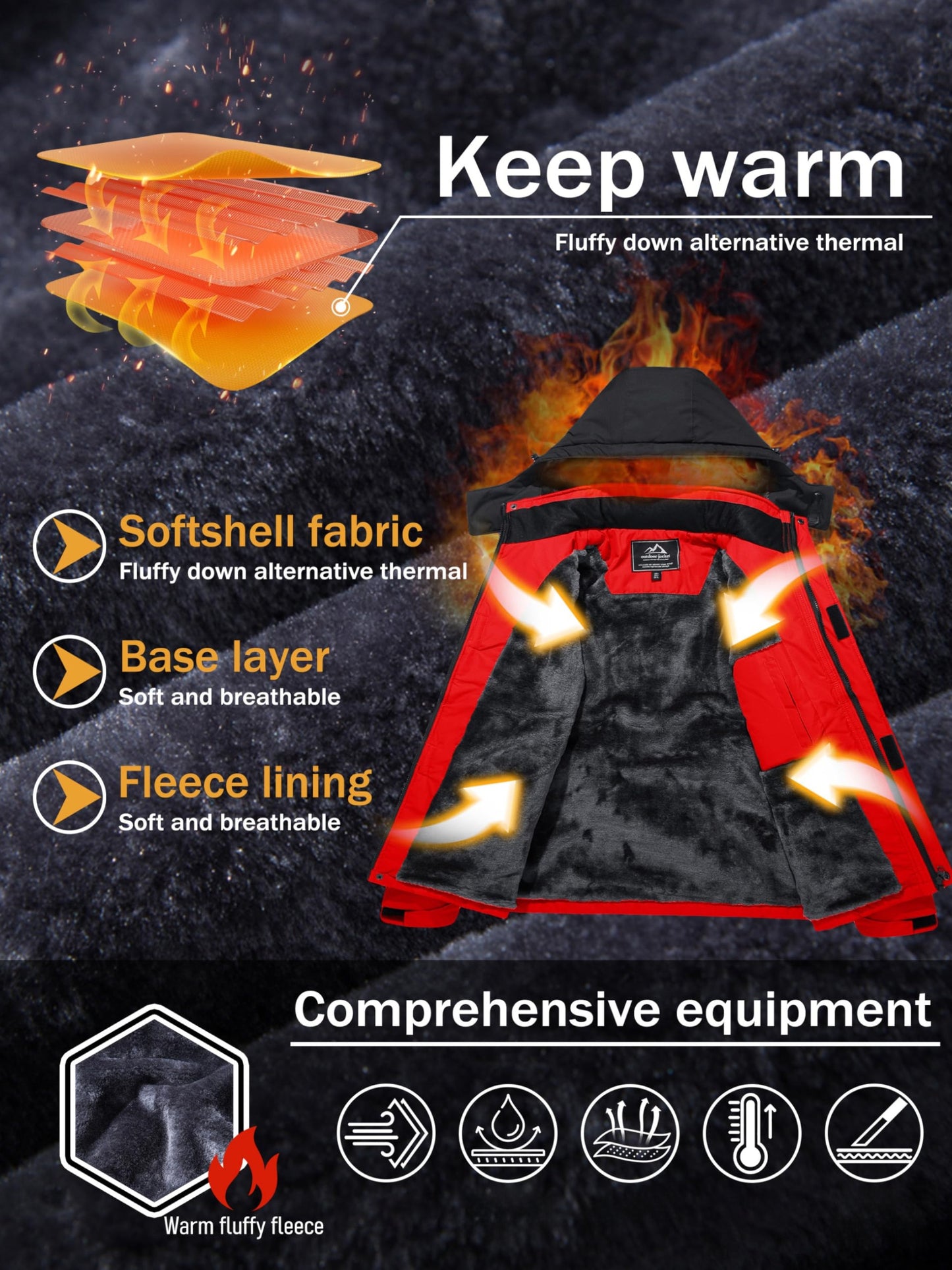 Men'S Ski Jacket Winter Warm Fleece Lined Coats Outdoor Snowboard Thermal Hiking Parka Chest Pockets Hooded Jogging Camping Fishing Climbing Casual Windbreaker