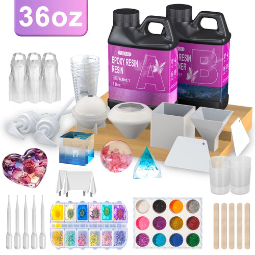 1000Ml (36Oz) Epoxy Resin Complete Kit with All Additions - Includes Molds, Measuring Cups, Glitter, Dried Flowers, And More. Crystal Clear Art-Grade Resin, Ideal for Coating, Casting, Jewelry, Tabletops, Bar Tops, Perfect for Enthusiasts