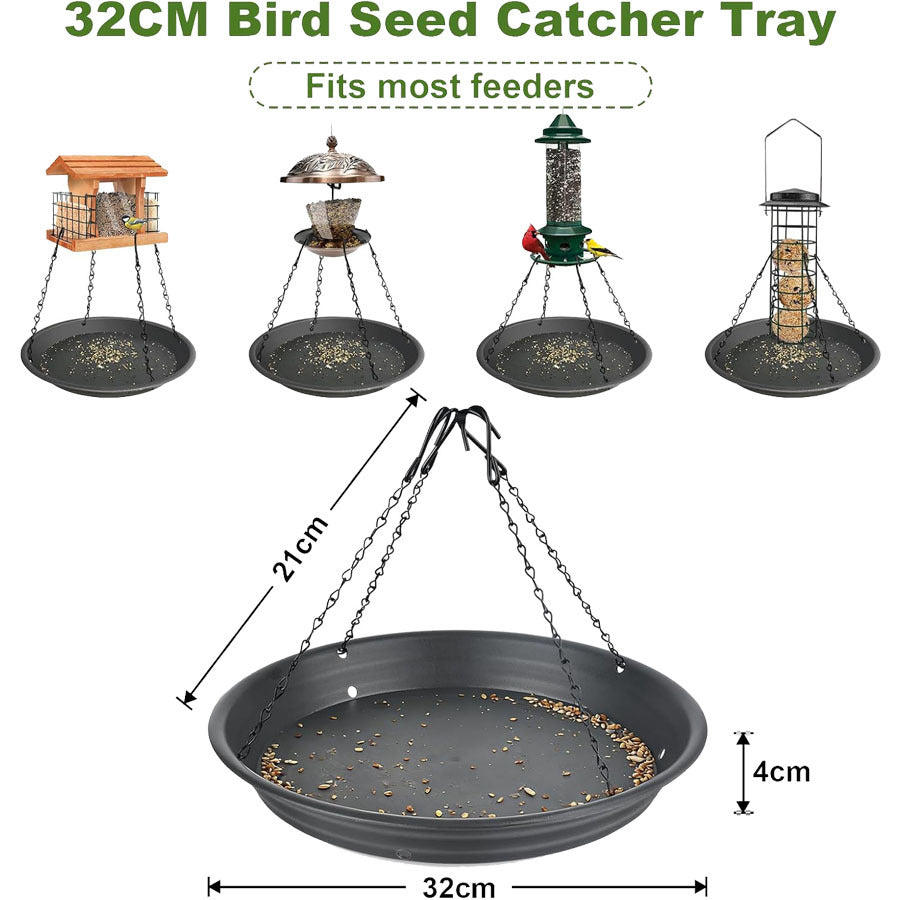 Bird Seed Catcher Tray, No Mess Hanging Bird Feeder Tray Platform Attachment to Catch Seed for Garden, Plastic, 1 Pack
