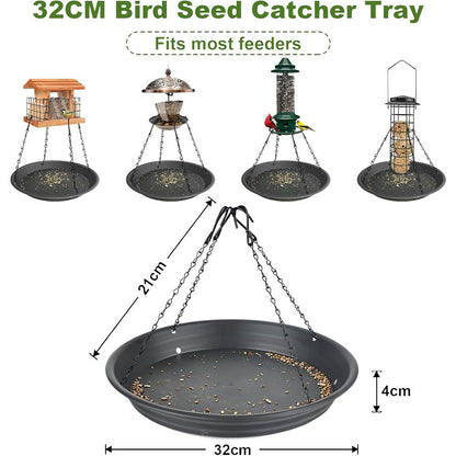 Bird Seed Catcher Tray, No Mess Hanging Bird Feeder Tray Platform Attachment to Catch Seed for Garden, Plastic, 1 Pack