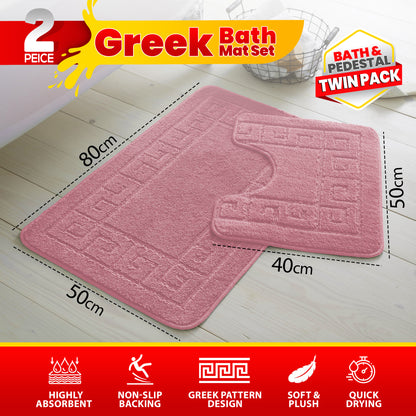GC GAVENO CAVAILIA 2 Piece Greek Pattern Bathroom Mat Set | Soft & Plush 100% Polyester Bath Mat and Pedestal Rug | Non-Slip Backing, Highly Absorbent, Quick Drying |Machine Washable Bathroom Rugs | Ideal for Everyday Use | LOCAL WAREHOUSE | UK BRAND