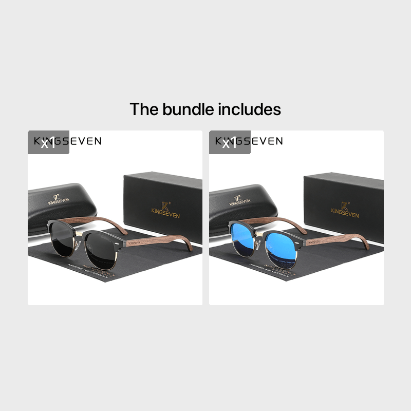 KINGSEVEN Black Walnut Wooden Handmade Semi-Rimless Retro Polarized Eyewear for Men Women