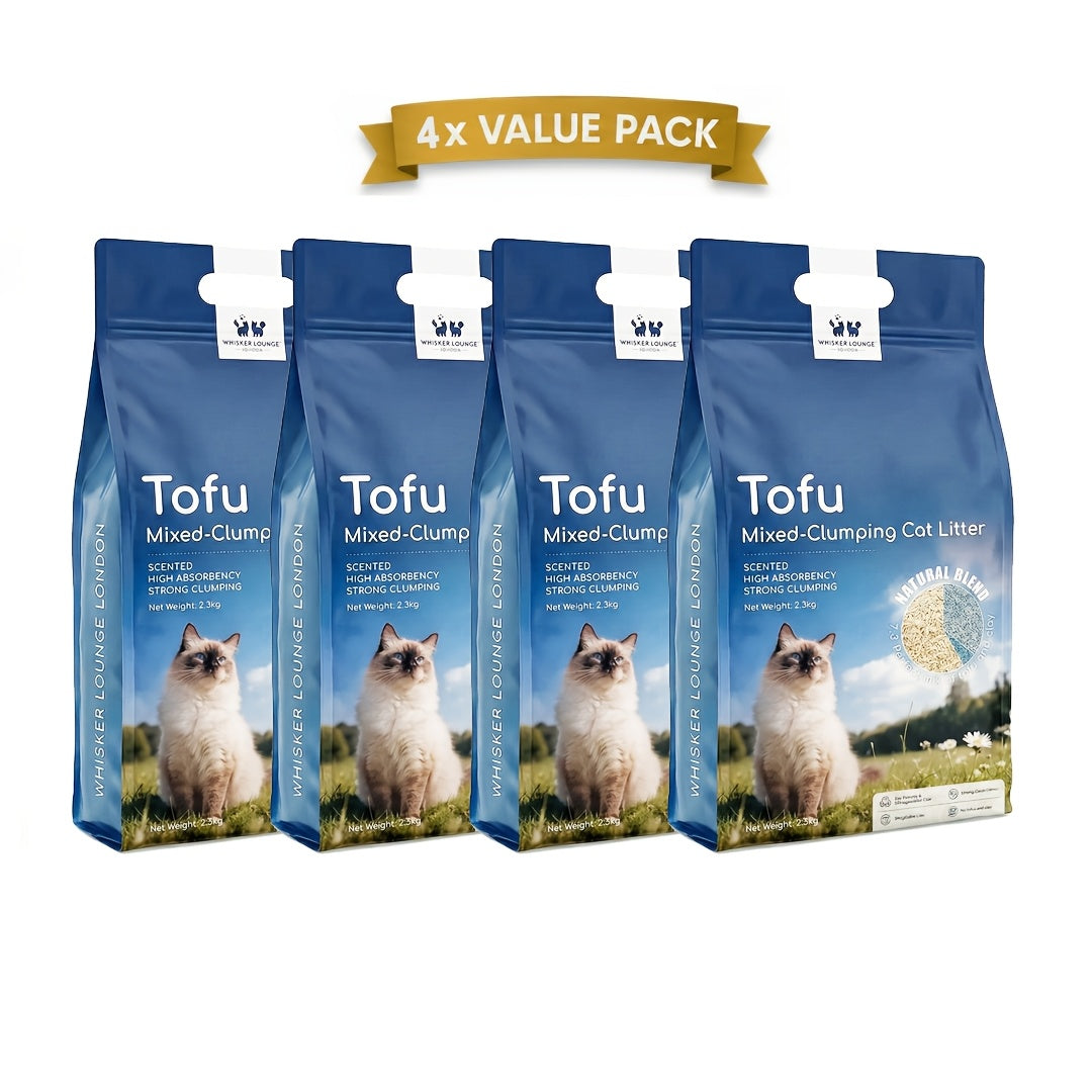 Premium Tofu Blended Cat Litter, Deodorizing Tofu Cat Litter, Clumping Low Dust Easy To Clean Fast Clumping Odor Control Non-sticking Flushable Long-lasting, 2.3*1 Kg, Multi-Buy Discounts