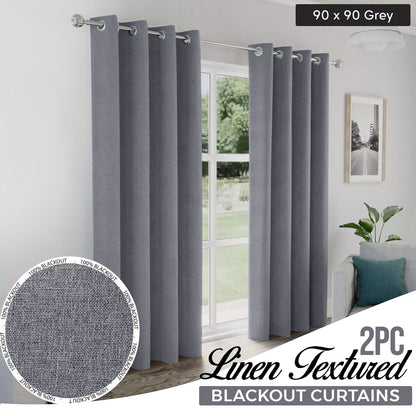 2pcs Linen Textured Blackout Curtains – Linen-Look Coated Thick Fabric Grommet Top Drapes for Bedroom & Living Room, Noise Reducing Energy Saving Window Panels for Home Decor 135GSM