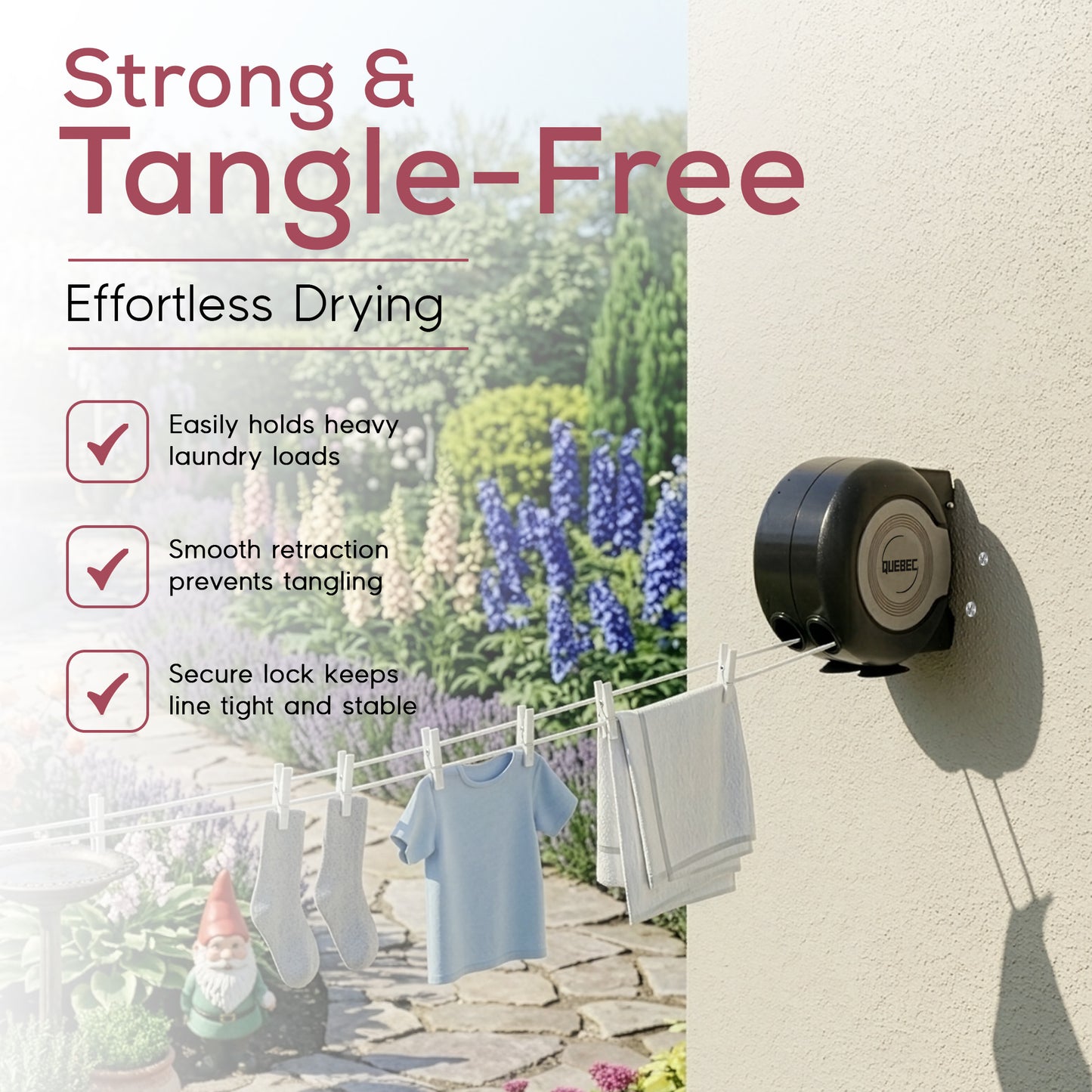 Quebec 15m Retractable Washing Line – Heavy Duty Wall Mounted Clothesline with Durable PVC Cover – Space-Saving Outdoor Laundry Drying Solution for Garden, Patio, and Balcony