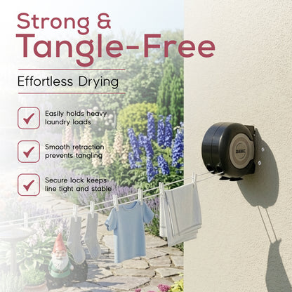 Quebec 15m Retractable Washing Line – Heavy Duty Wall Mounted Clothesline with Durable PVC Cover – Space-Saving Outdoor Laundry Drying Solution for Garden, Patio, and Balcony