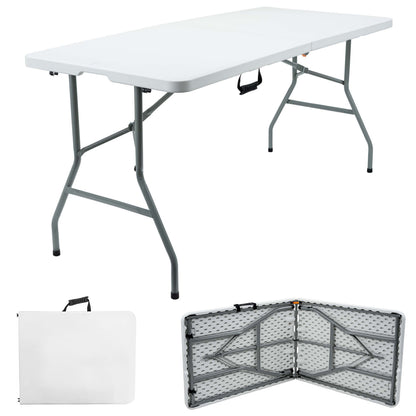 5ft 1.5m Heavy Duty Folding Table, Folding Camping Table with Handles for Outdoor & Indoor Use for BBQ, Picnic, Garden and Office Party