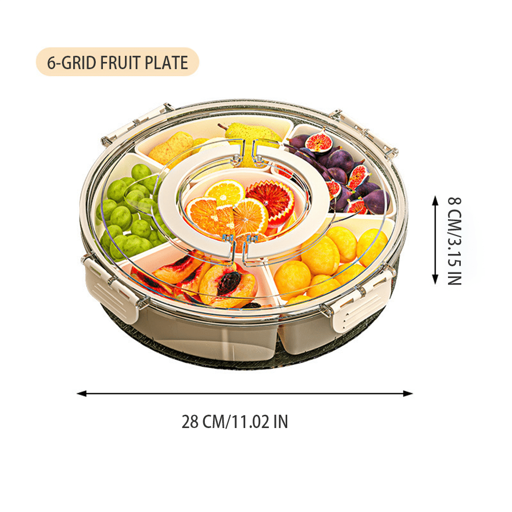 Divided Snack Box with Lid&Handle,6-compartment Snack Box, Reusable Rotating Snack Tray Veggie Fruits Container, Candy Fruit Nut Snack Party Entertainment Picnic Portable Tray