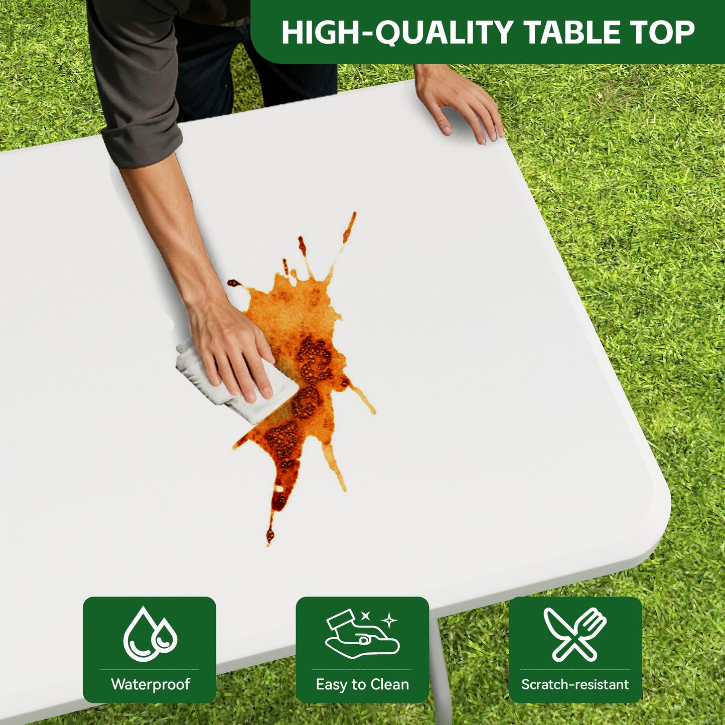 Portable 5FT Dining Garden Table, Foldable 5FT Trestle Catering Heavy Duty Folding Table, Indoor & Outdoor Multi-Purpose Picnic BBQ Party Table