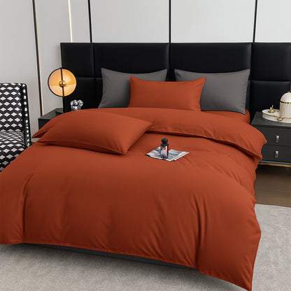 4pcs Brushed Solid Color Duvet Cover Set, Ultra-Soft & Breathable Microfiber, Includes 1pc Duvet Cover, 2pcs Pillowcases, 1pc Fitted Sheet, Single, Double, King, Super King Sizes