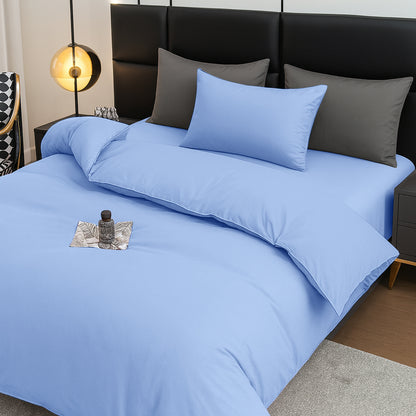 4pcs Brushed Solid Color Duvet Cover Set, Ultra-Soft & Breathable Microfiber, Includes 1pc Duvet Cover, 2pcs Pillowcases, 1pc Fitted Sheet, Single, Double, King, Super King Sizes