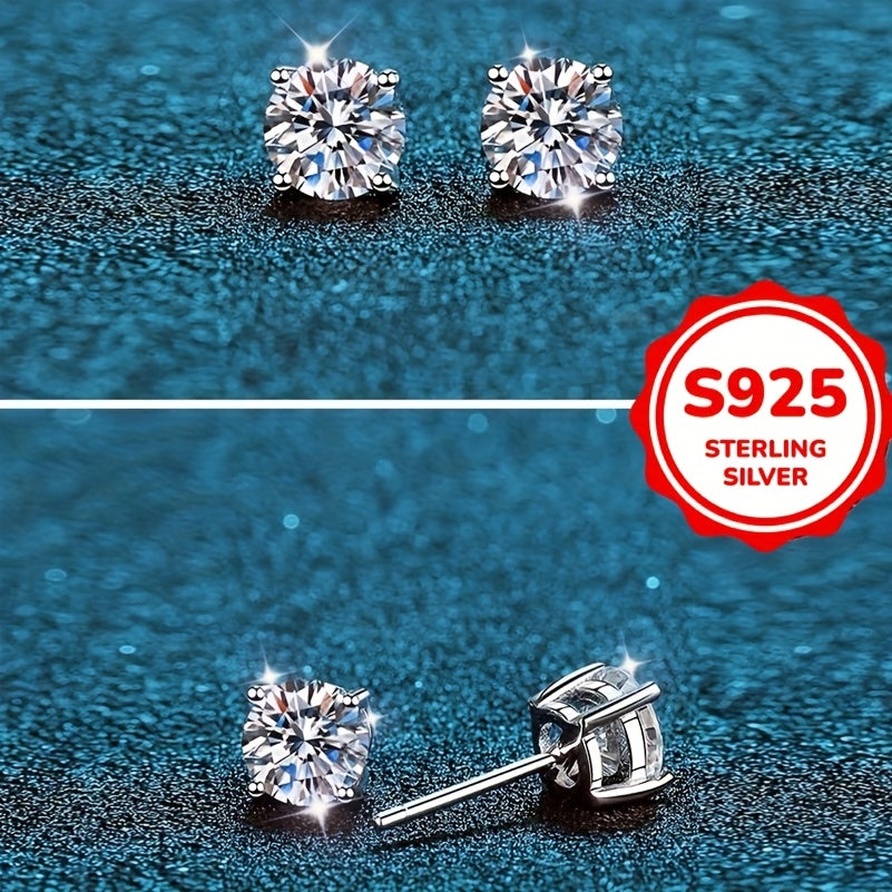 925 Sterling Silvery Synthetic Zirconia Stud Earrings Round 0.1-0.8Ct White 3/4/5/6mm Daily Wear Trendy for Women Accessories Female Gift