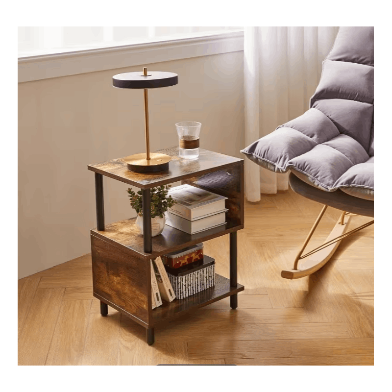 Modern Side Table with Storage - Small End Table/Nightstand, Assembly, -Shaped & Particleboard, Bedside Table for Bedroom/Living Room