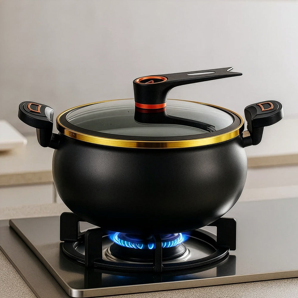 Large Capacity 8L Stew Pot with Lock Lid, Stock Pot for Braising, Soups, Stews, and Bread Baking, Induction Compatible, Oven & Stovetop Safe Kitchen Serving Essential