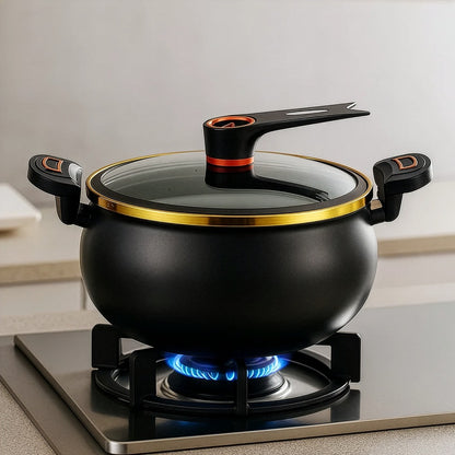 Large Capacity 8L Stew Pot with Lock Lid, Stock Pot for Braising, Soups, Stews, and Bread Baking, Induction Compatible, Oven & Stovetop Safe Kitchen Serving Essential