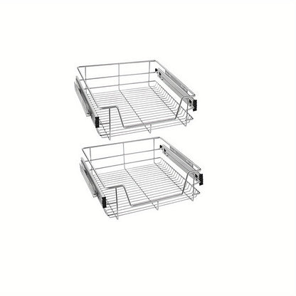 2pcs Telescopic Drawer Kitchen Cabinet, Cupboard Pull-Out Shelf Kitchen Drawers Kitchen Shelf Organizer Basket for Bedroom Drawer Full Extension, Load Capacity Up to 20Kg