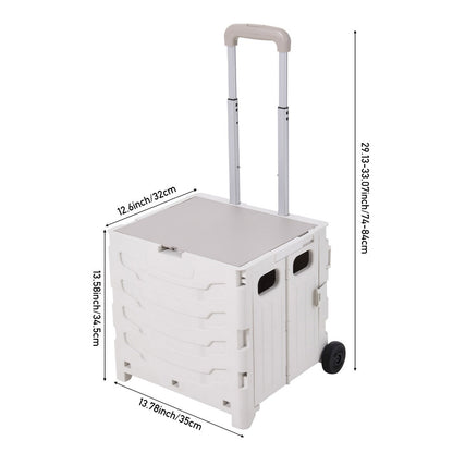 Foldable Shopping Trolley on Wheels with Large Capacity Storage Box – Portable Folding Cart for Grocery, Camping, Travel & Moving, Adjustable Handle, Grey & Green