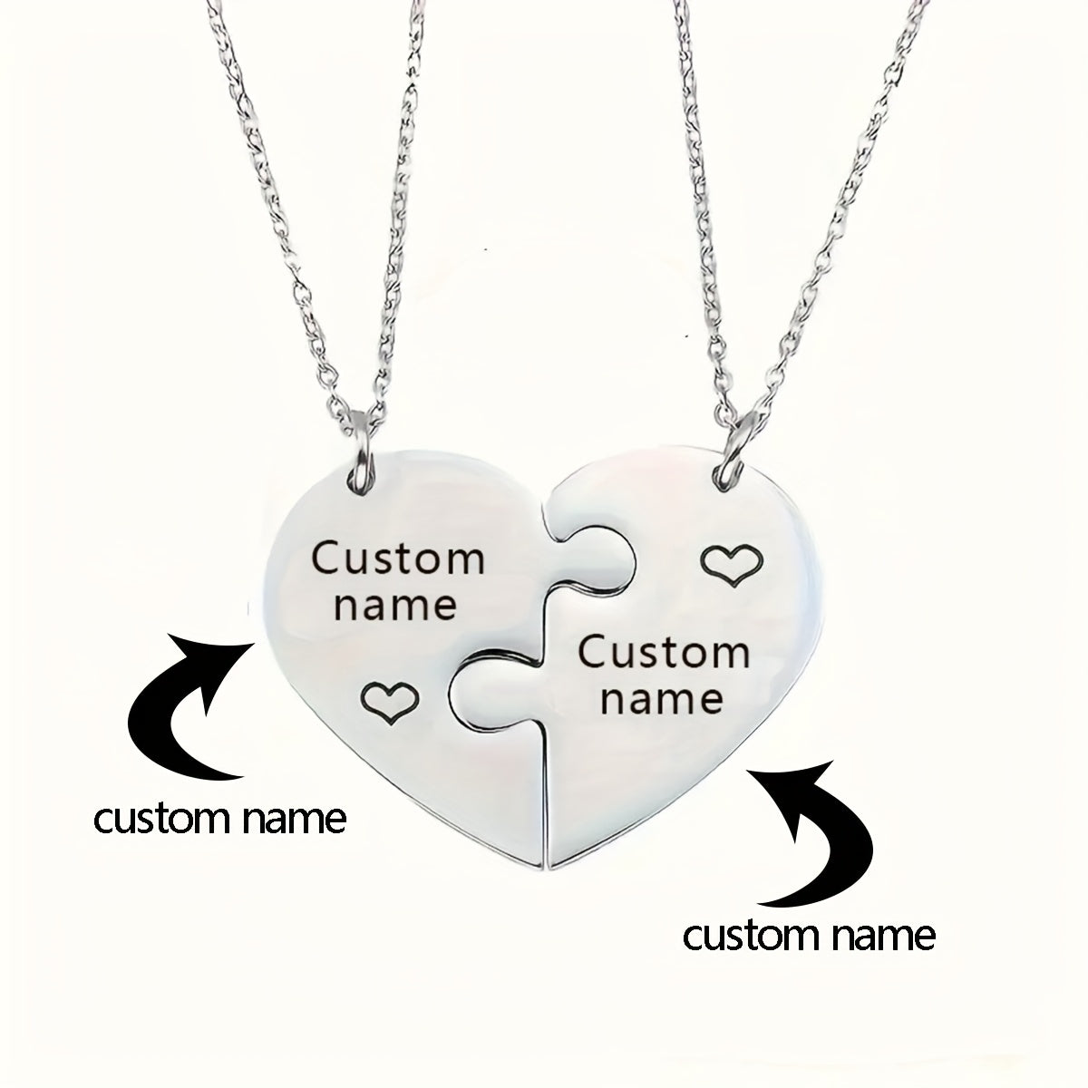 2pcs Interlocking Heart Puzzle Necklace - Engravable Stainless Steel Personalized Couples Gift with Custom Names, Elegant Minimalist Matching Jewelry for Casual Attire & Special Occasions, Romantic Accessory, Friendship Necklace, Romantic Design, Elegant