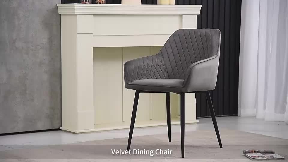 Set of 1 2 4 6 Dining Chairs Velvet Armchairs with Armrest & Backrest Upholstered Seat with Black Metal Legs