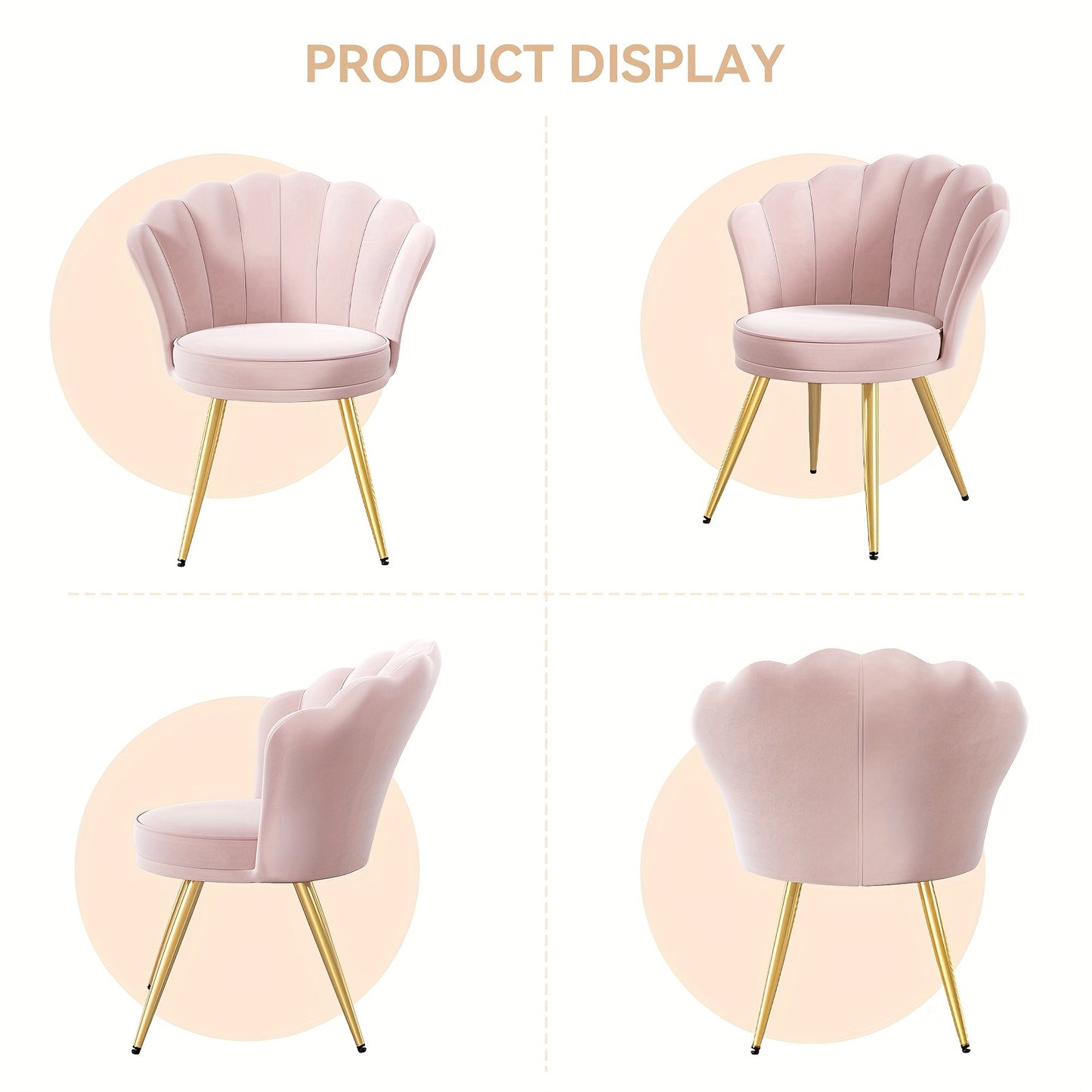 Velvet Shell Accent Chair with Gold Metal Legs – Upholstered Vanity Chair with High-Density Foam Seat for Bedroom, Living Room, Makeup Room & Office, 5 Colours