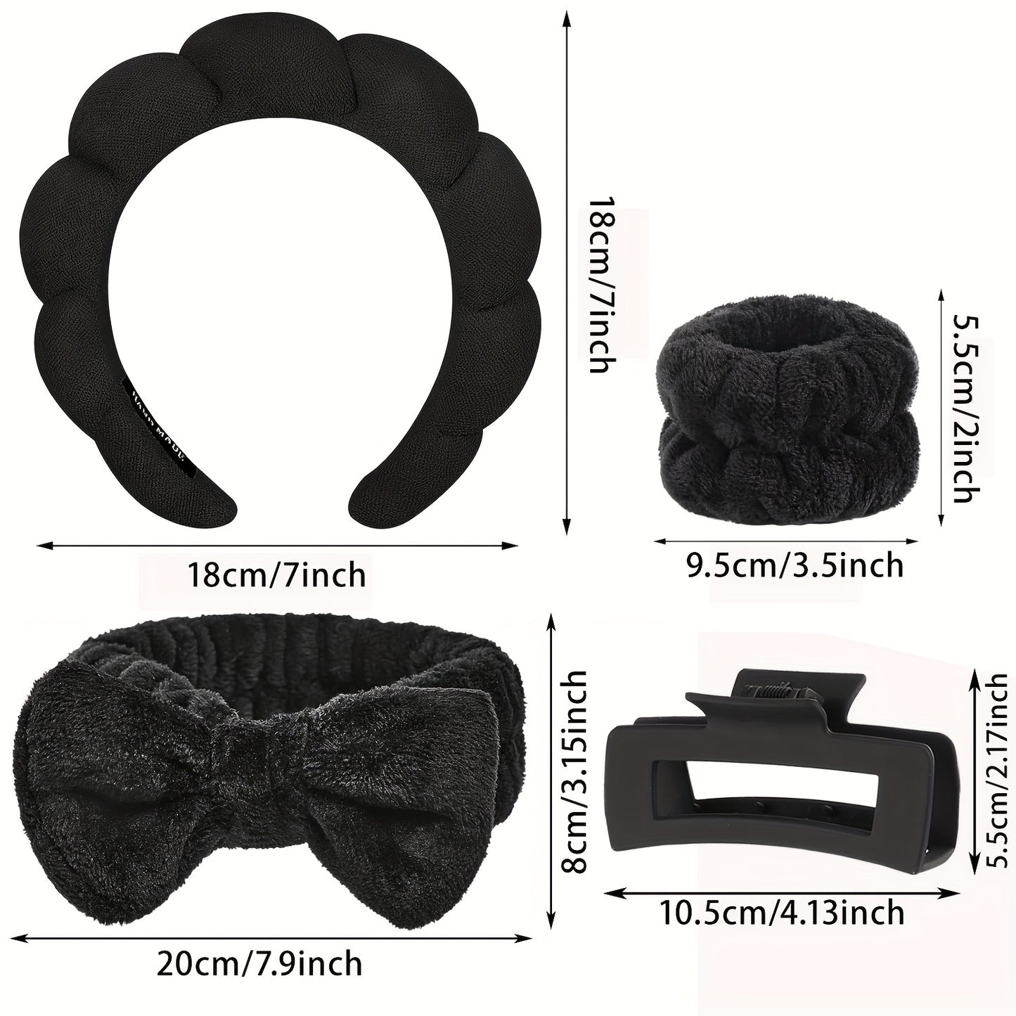 [Spa Headband Set] 5pcs/Set Spa Headband Wristband Set with Hair Claw Clips Skincare Headbands for Washing Face Skin Care Puffy Makeup Headband Wrist Bands Preppy Teen Girl Gifts Cute Trendy Stuff Hair Accessories for Women