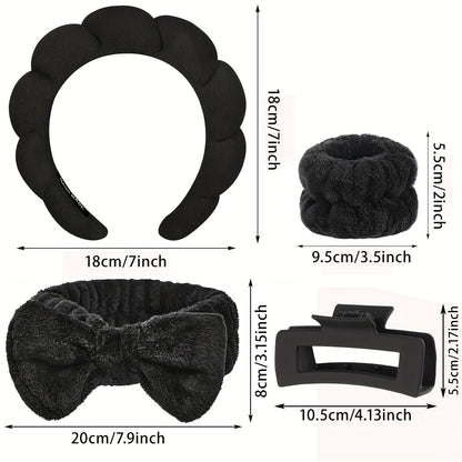 [Spa Headband Set] 5pcs/Set Spa Headband Wristband Set with Hair Claw Clips Skincare Headbands for Washing Face Skin Care Puffy Makeup Headband Wrist Bands Preppy Teen Girl Gifts Cute Trendy Stuff Hair Accessories for Women