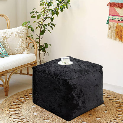 Fully Filled Velvet Bean Bag Footstool – Cube Pouffe Seat, 40×40×30cm, Soft Crush Velvet, Square Shape, Ideal as Foot Rest or Extra Seating