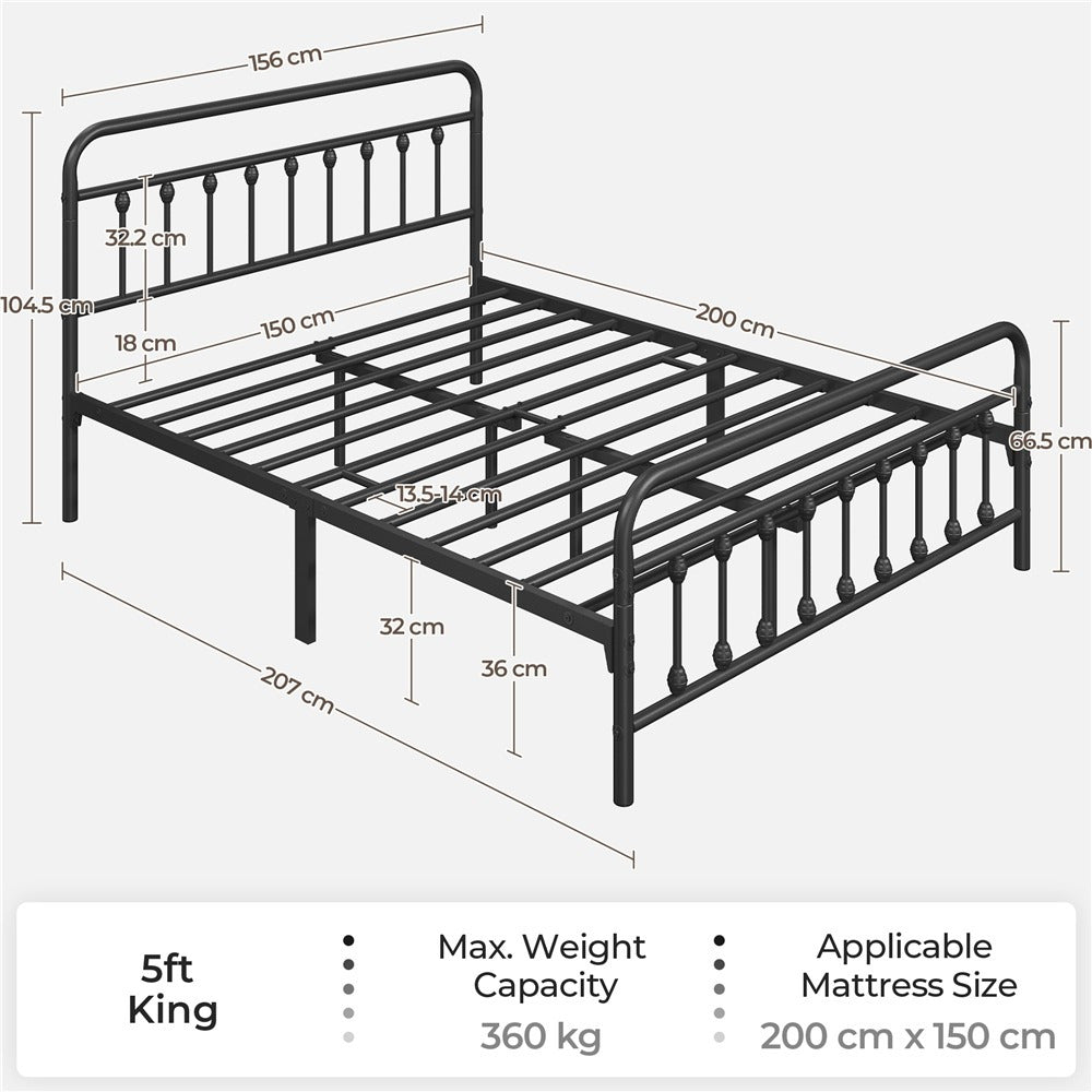 Costoffs Metal Bed Frame, Metal-Framed Bed, Bed Foundation, Metal Platform Bed, Vintage Iron Platform Bed with High Headboard and Footboard, Sturdy Iron Bed, Single/Double/King, White/Black/Pink