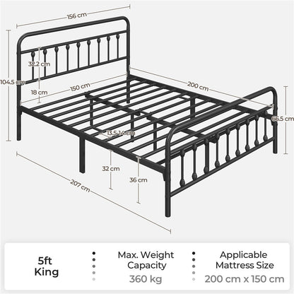 Costoffs Metal Bed Frame, Metal-Framed Bed, Bed Foundation, Metal Platform Bed, Vintage Iron Platform Bed with High Headboard and Footboard, Sturdy Iron Bed, Single/Double/King, White/Black/Pink
