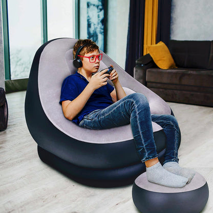 Inflatable 2pcs Deluxe Lounger With Foot Stool/Perfect Chair For Gaming, Reading & Movie Watching