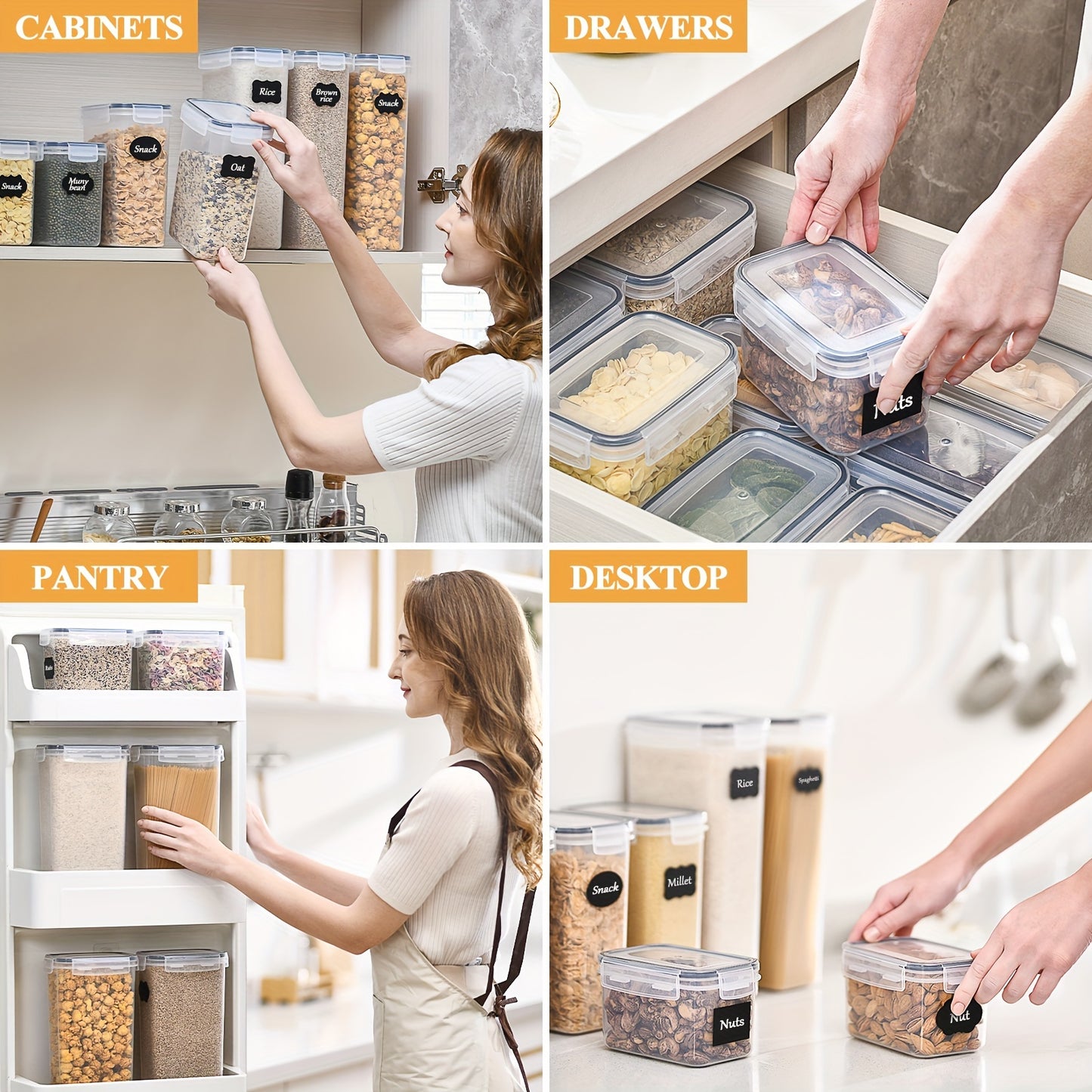 Cereal Storage Containers Set of 16, Plastic Airtight Food Storage Containers with Lids, Storage Jars for Storing Pasta, Rice, Flour, Dog, Cat, Pet Food, Cereal Dispenser Kitchen Organiser
