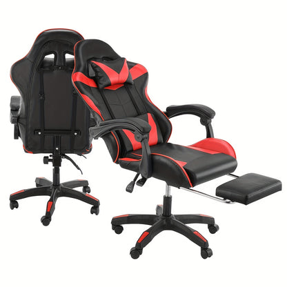 Gaming Chair for Adults with Footrest, Ergonomic Computer Chair with Massage Lumbar Support, Reclining Backrest, Swivel Office Gamer Chair with Headrest