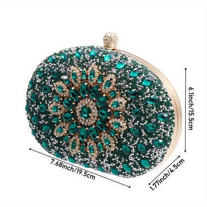 Women Evening Bag Multicolor Clutch Bag Luxury Crystal Handbag Bridal Wedding Purse Glitter Shoulder Bag with Detachable Chain Banquet Party Prom Crossbody Bag Gold-Multicolour, Green/ Gold/ Silver