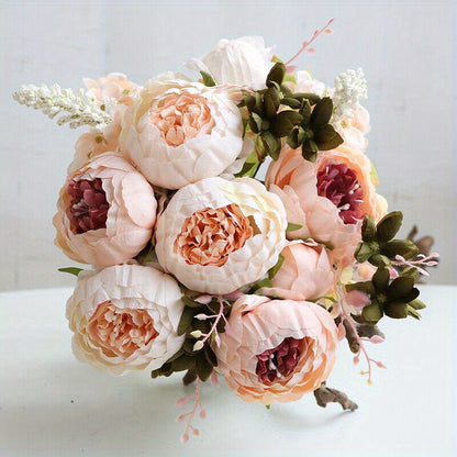 13-Heads Artificial Peony , UV  Fake Plants for Wedding Home Decoration, Indoor Outdoor Hanging Planter, DIY Floral Centerpieces and Home Garden Decor