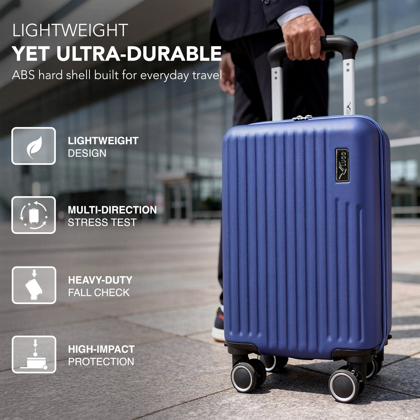 LUGG - Vacay 40cm Suitcase - 40x30x20cm without wheels - Ryanair Compatible - Underseat Size - Hard Shell ABS with Smooth 360° Wheels & Removable Wheels
