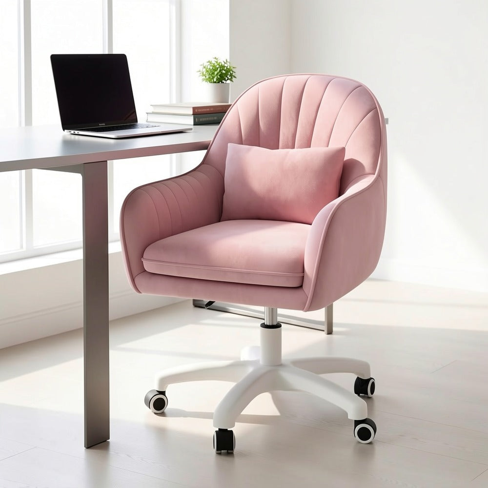 Velvet Swivel Desk Chair with Pillow & Height Adjustment – 360° Rotatable Home Office & Vanity Chair, Memory Foam Seat, Up to 150kg, for Study Room & Bedroom