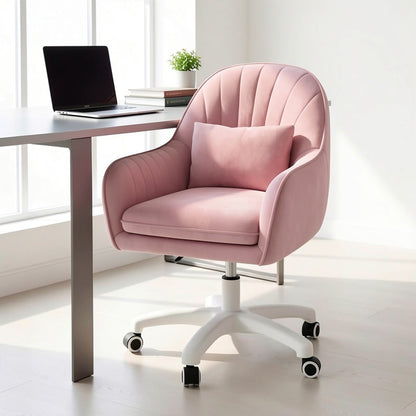 Velvet Swivel Desk Chair with Pillow & Height Adjustment – 360° Rotatable Home Office & Vanity Chair, Memory Foam Seat, Up to 150kg, for Study Room & Bedroom