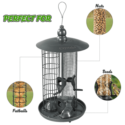 Crystals 3 in 1 Bird Feeders Hanging, Bird Seed Feeder – Seed + Nuts + Fat Ball Feeder for Garden Wild Bird Feeder - Lantern Style Bird Feeders for All Birds