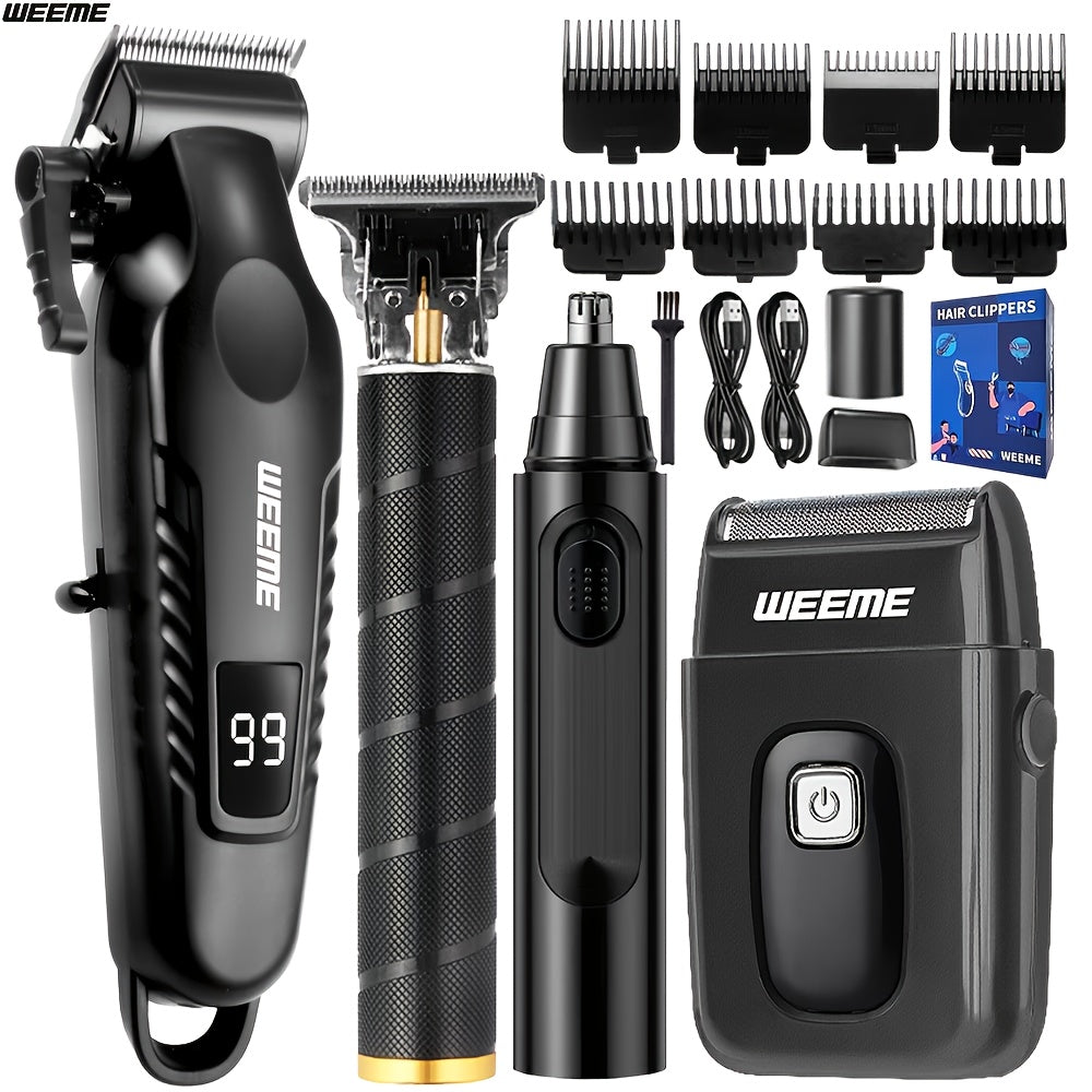 WEEME Hair Clippers 4pcs 3pcs 2pcs Black Golden for Men Professional, Beard Trimmer Kit, Cordless Clippers And Trimmers Set, Electric Razor Shavers And Nose Trimmer, Mens Grooming Kit for Barber, Valentines Day for Him Father'S Day Gift for Men