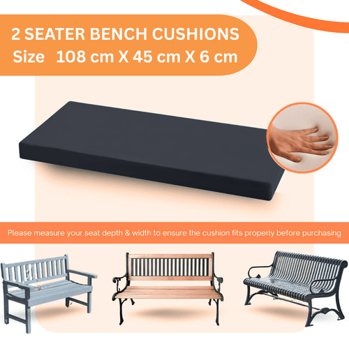 2 Seater Garden Bench Cushion 108x45x6cm – Water-Resistant Polyester Seat Pad, Removable Zip Cover for Outdoor & Indoor Bench