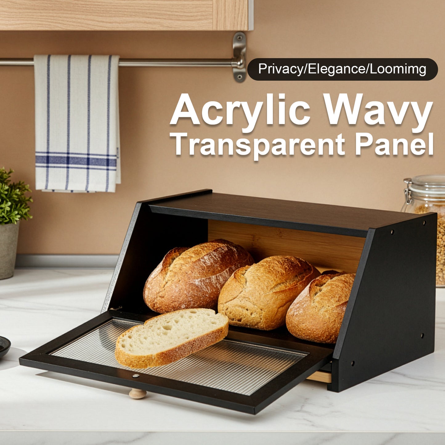 Double Layer Bread Box for Kitchen Counter, 2 Decker Large Wooden Bread Bin, Corner Bread Storage Container with Acrylic Windows, Dry Food Container with Air Vents to Keep Fresh, Self Assembly
