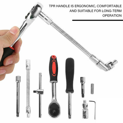 53pcs 1/ 4" Drive Ratchet Socket Wrench Set, with Carbide Screwdriver Bits - 1/ 4" Drive Ratchet with Flat, Hex, & Torx Heads, Extension Rod - Durable Tool Kit for Car Maintenance & Household Tasks