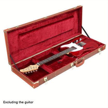 Electric Guitar Hard Case Lockable Wood PU Leather Coffee Brown Fits ST TL SG Shockproof Plush Lined Accessory Compartment Travel Gig Box