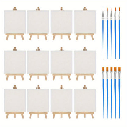 12pcs 10X10Cm Mini Canvas Art Boards & Easels & Brushes Sets Canvases Boards