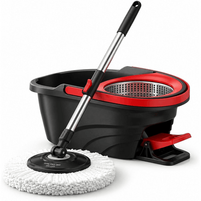 Deluxe Spin Mop & Bucket Set with Stainless Steel Wringer, Adjustable Handle (48–135cm), 2 Microfiber Mop Heads & Foot Pedal Heavy Duty Cleaning System for Home & Floor Care